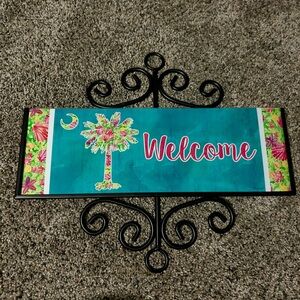 Lilly Pulitzer Inspiration Welcome Sign with Black Scroll Design